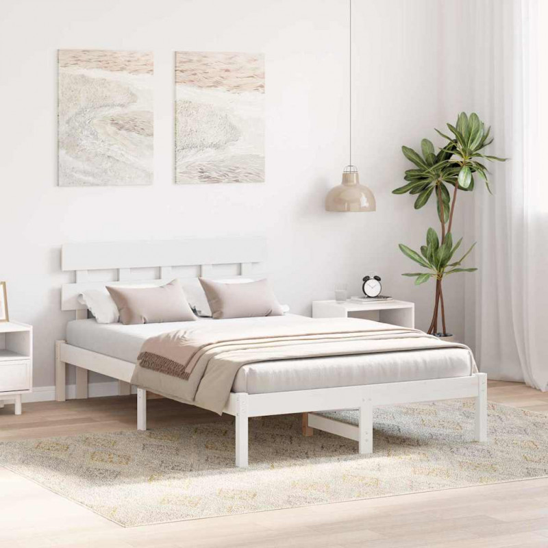 Ramka łóżka Z zagłówkiem Biały 120 x 190 cm Lite drewno sosnowe