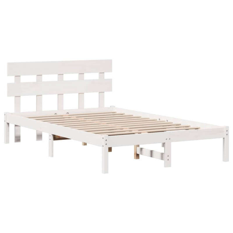 Ramka łóżka Z zagłówkiem Biały 120 x 190 cm Lite drewno sosnowe