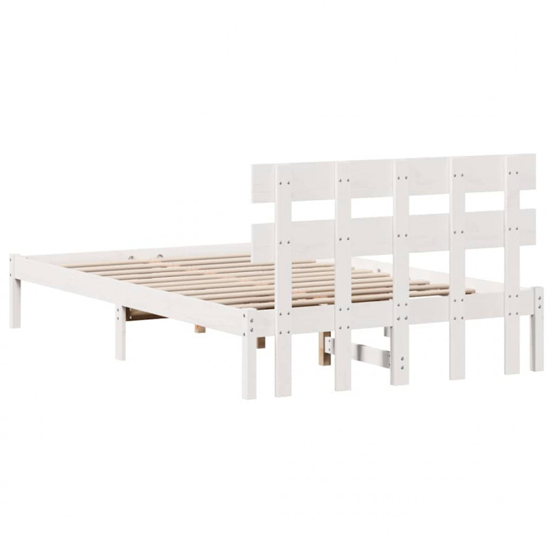 Ramka łóżka Z zagłówkiem Biały 120 x 190 cm Lite drewno sosnowe