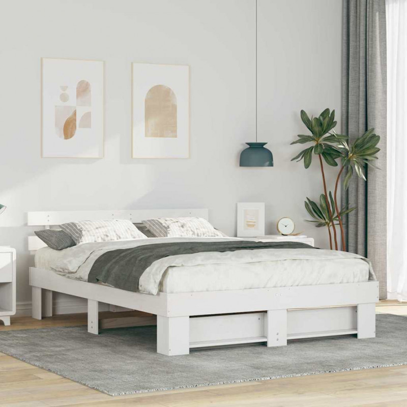 Ramka łóżka Z zagłówkiem Biały 140 x 200 cm Lite drewno sosnowe