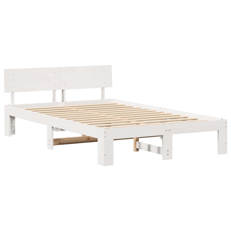 Ramka łóżka Z zagłówkiem Biały 120 x 200 cm Lite drewno sosnowe