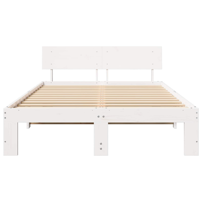 Ramka łóżka Z zagłówkiem Biały 120 x 200 cm Lite drewno sosnowe