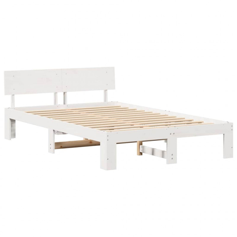 Ramka łóżka Z zagłówkiem Biały 140 x 190 cm Lite drewno sosnowe