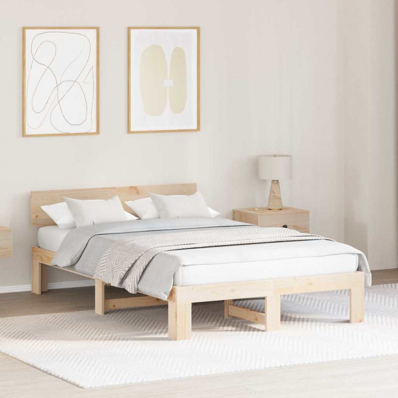 Ramka łóżka Naturalny 135 x 190 cm Lite drewno sosnowe