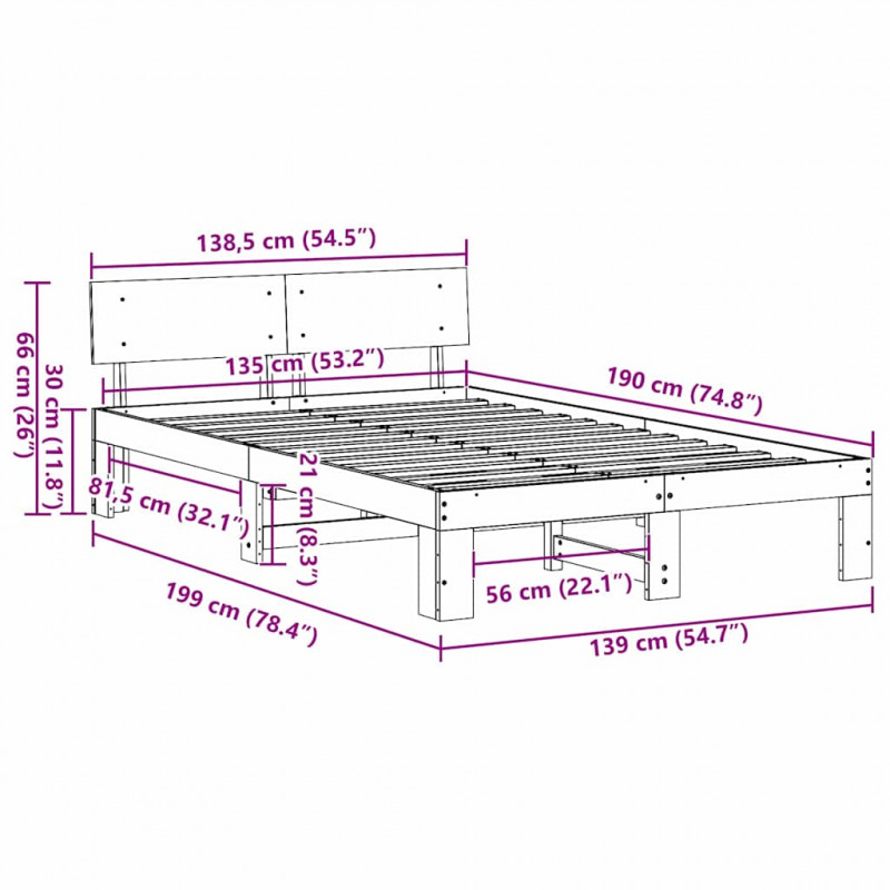 Ramka łóżka Naturalny 135 x 190 cm Lite drewno sosnowe