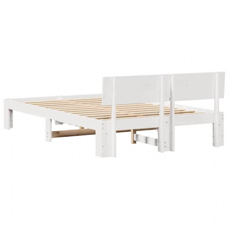 Ramka łóżka Z zagłówkiem Biały 135 x 190 cm Lite drewno sosnowe