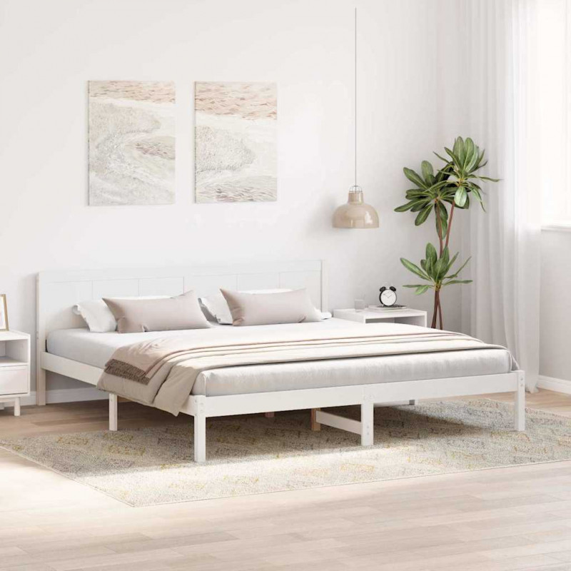 Ramka łóżka Biały 200 x 200 cm Lite drewno sosnowe