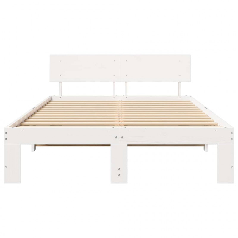 Ramka łóżka Z zagłówkiem Biały 120 x 190 cm Lite drewno sosnowe