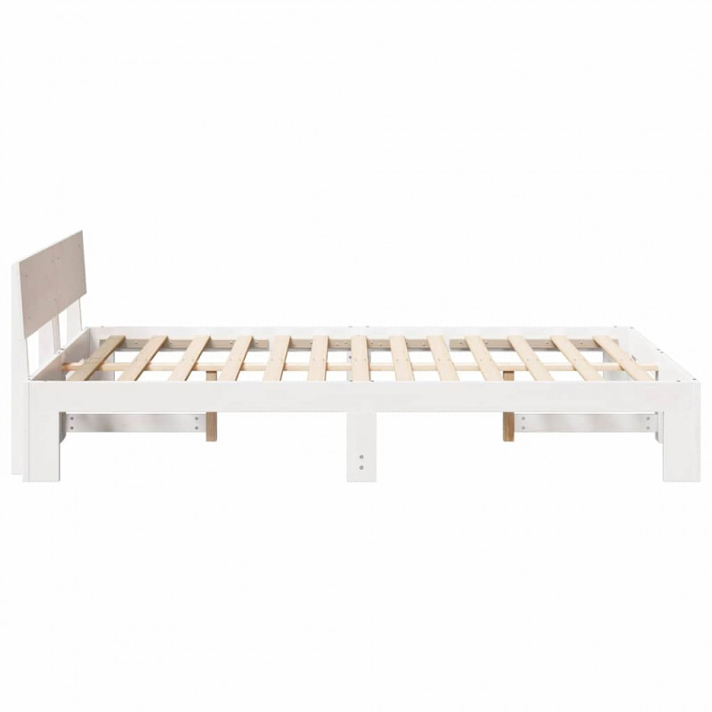 Ramka łóżka Z zagłówkiem Biały 120 x 190 cm Lite drewno sosnowe