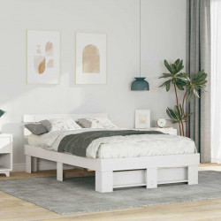 Ramka łóżka Z zagłówkiem Biały 120 x 190 cm Lite drewno sosnowe