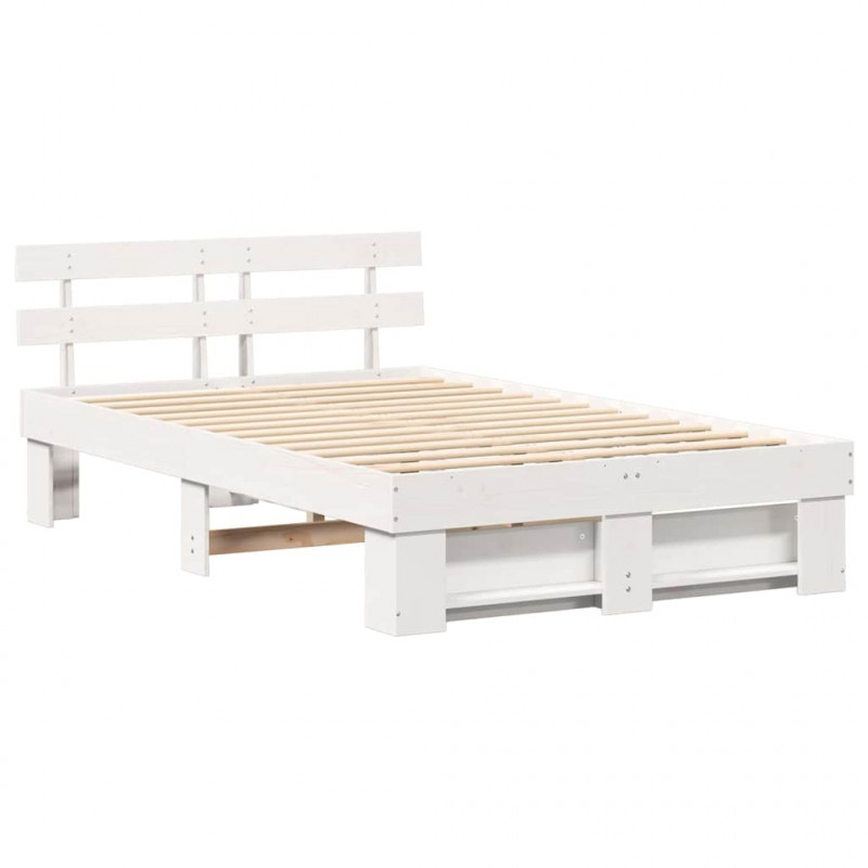 Ramka łóżka Z zagłówkiem Biały 120 x 190 cm Lite drewno sosnowe