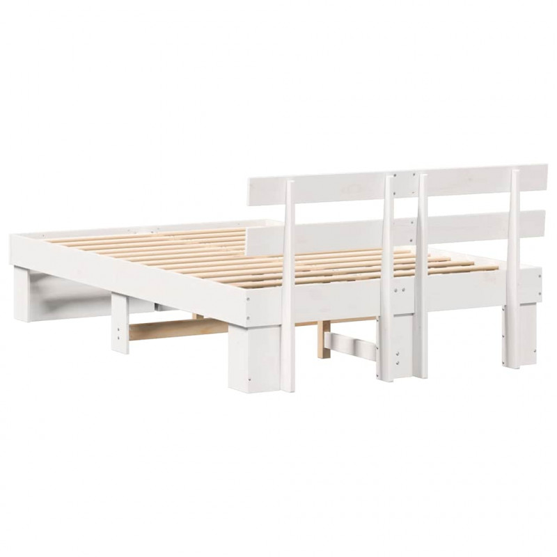 Ramka łóżka Z zagłówkiem Biały 120 x 190 cm Lite drewno sosnowe