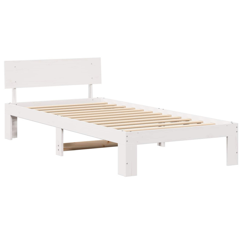 Ramka łóżka Z zagłówkiem Biały 90 x 200 cm Lite drewno sosnowe