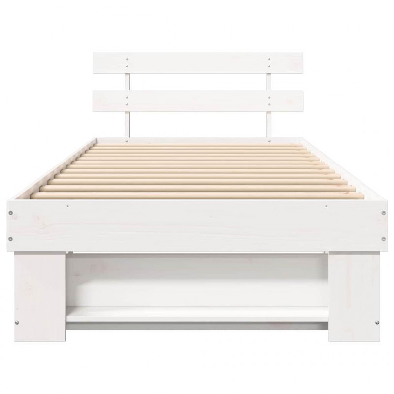 Ramka łóżka Z zagłówkiem Biały 90 x 200 cm Lite drewno sosnowe