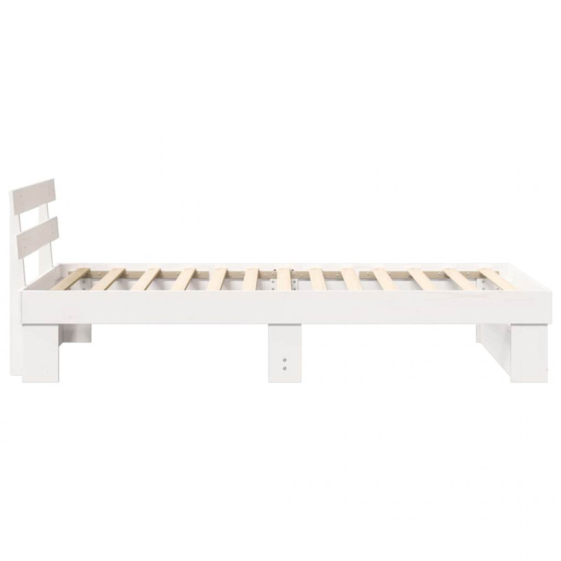 Ramka łóżka Z zagłówkiem Biały 90 x 200 cm Lite drewno sosnowe