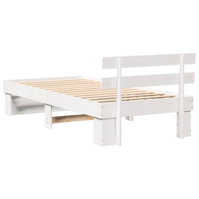 Ramka łóżka Z zagłówkiem Biały 90 x 200 cm Lite drewno sosnowe