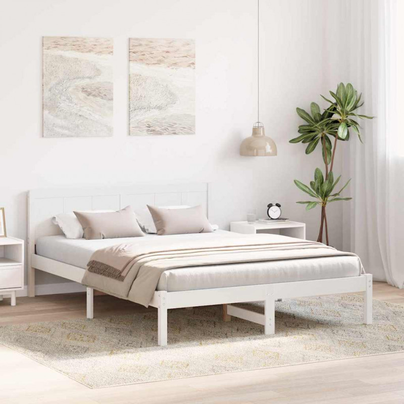 Ramka łóżka Biały 140 x 200 cm Lite drewno sosnowe