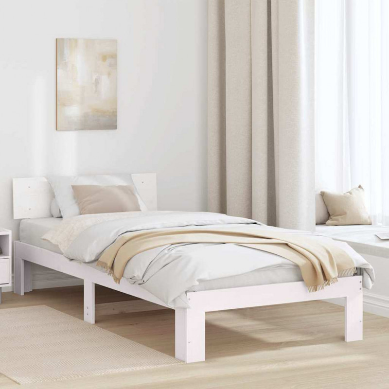 Ramka łóżka Z zagłówkiem Biały 90 x 190 cm Lite drewno sosnowe