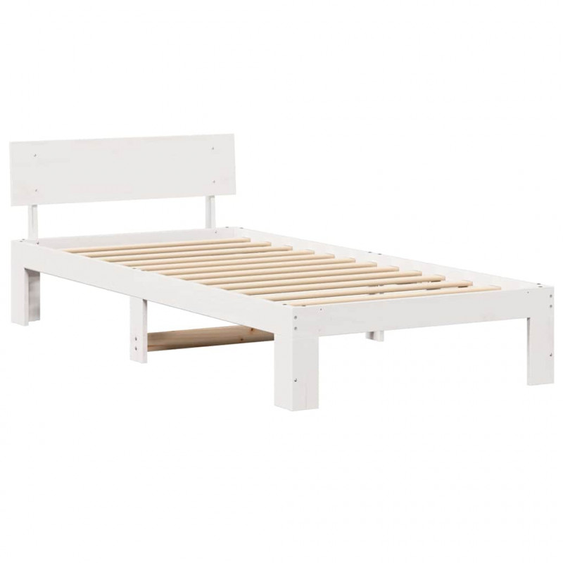 Ramka łóżka Z zagłówkiem Biały 90 x 190 cm Lite drewno sosnowe