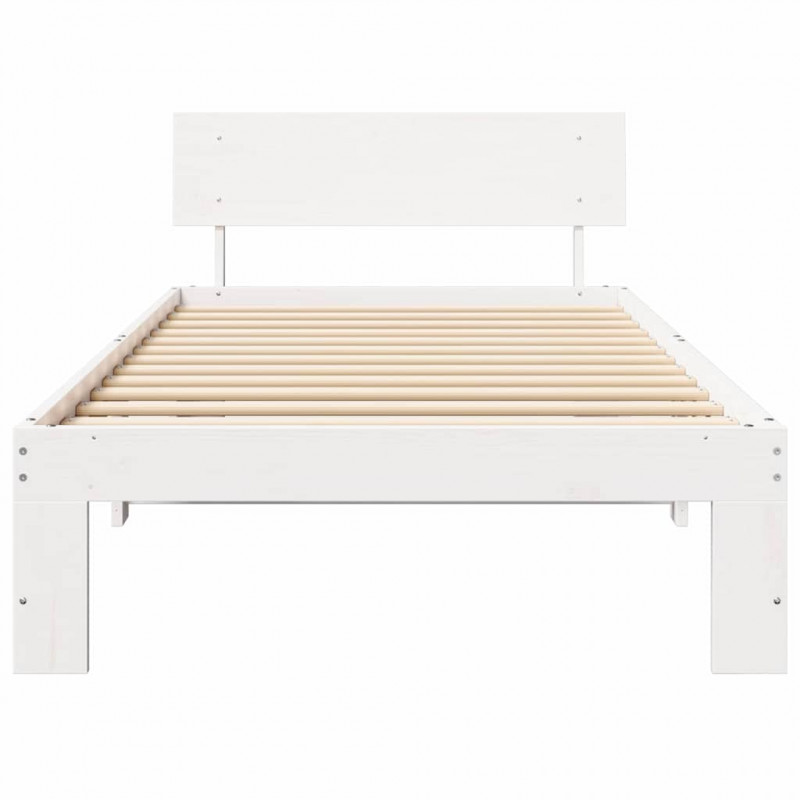 Ramka łóżka Z zagłówkiem Biały 90 x 190 cm Lite drewno sosnowe