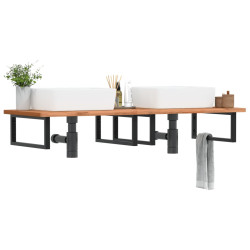 Półka ścienna pod umywalkę, stal i lite drewno bukowe