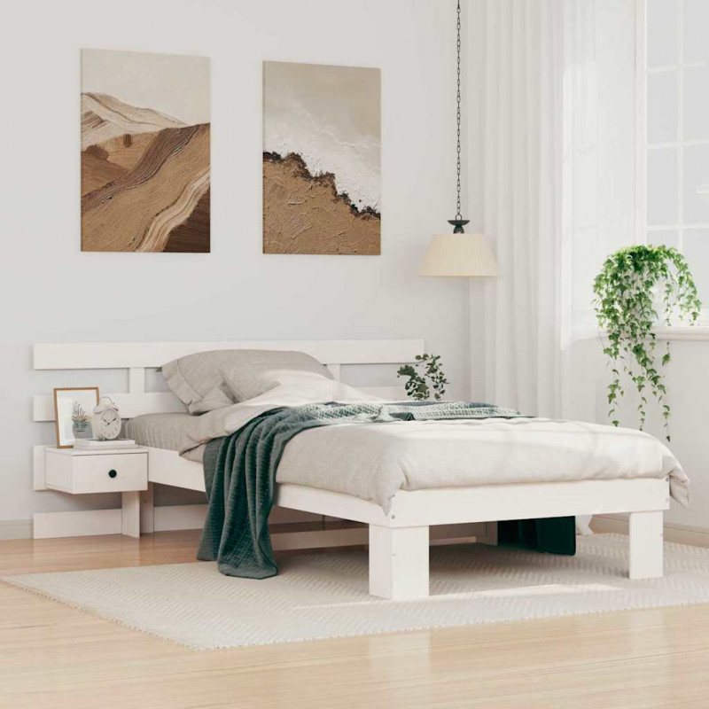 Ramka łóżka Z zagłówkiem Biały 90 x 200 cm Lite drewno sosnowe