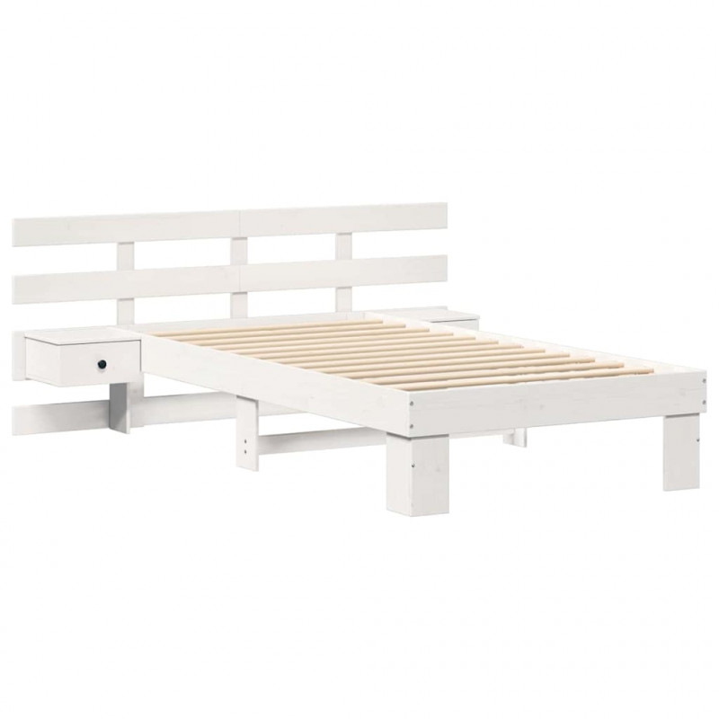Ramka łóżka Z zagłówkiem Biały 90 x 200 cm Lite drewno sosnowe