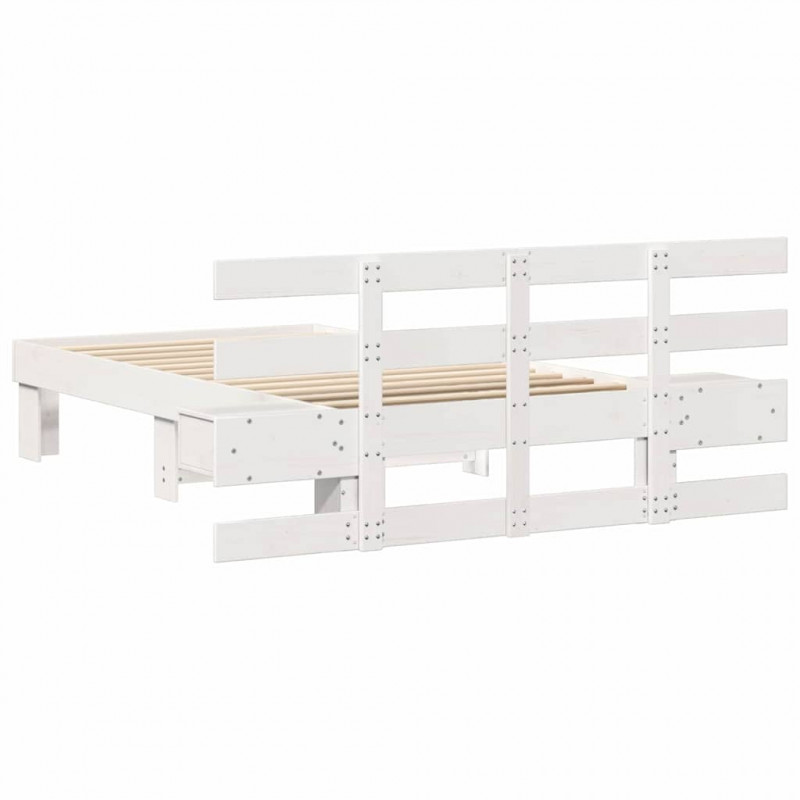 Ramka łóżka Z zagłówkiem Biały 90 x 200 cm Lite drewno sosnowe