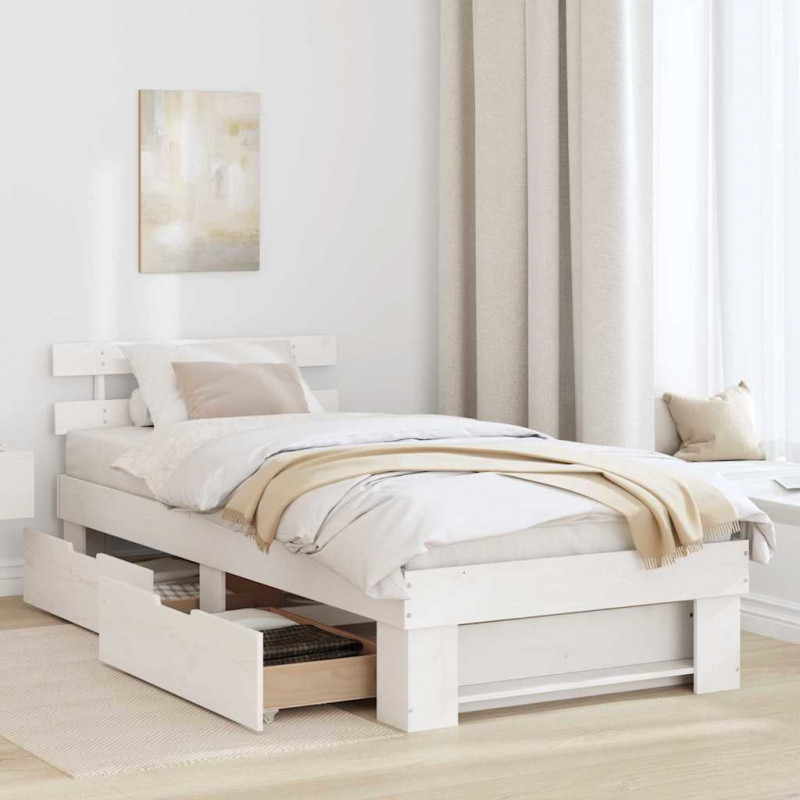 Ramka łóżka Z zagłówkiem Biały 90 x 200 cm Lite drewno sosnowe
