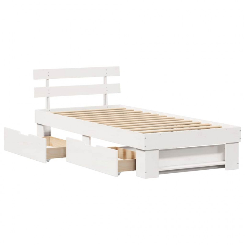 Ramka łóżka Z zagłówkiem Biały 90 x 200 cm Lite drewno sosnowe