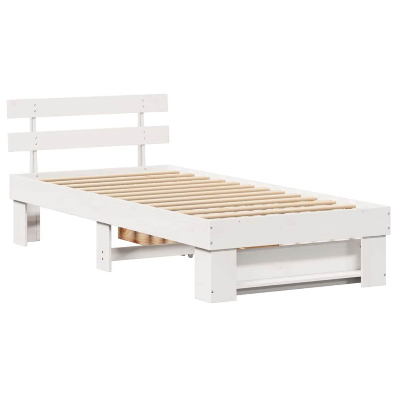 Ramka łóżka Z zagłówkiem Biały 90 x 200 cm Lite drewno sosnowe