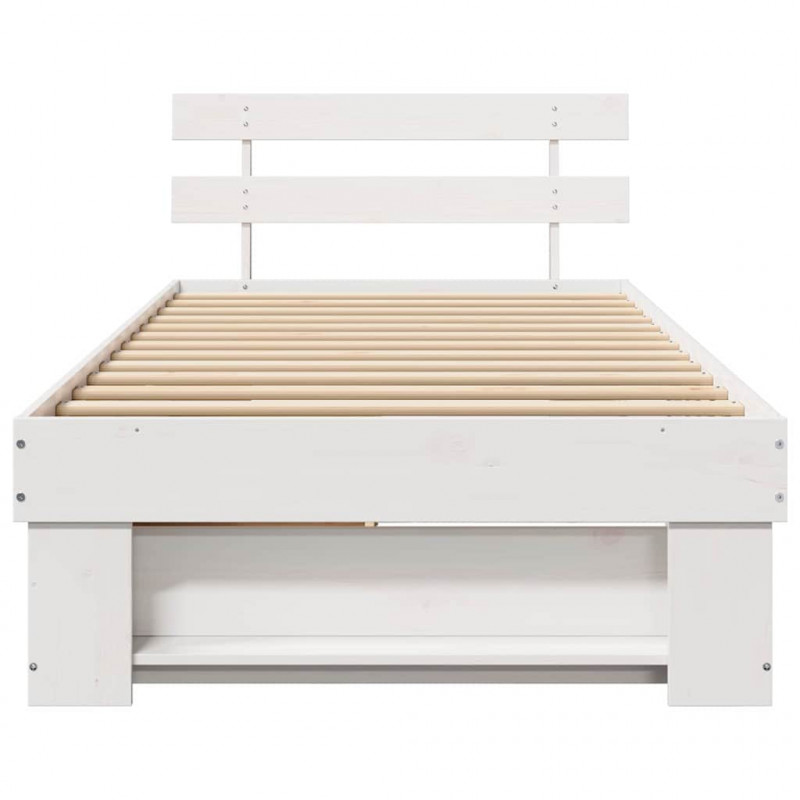 Ramka łóżka Z zagłówkiem Biały 90 x 200 cm Lite drewno sosnowe