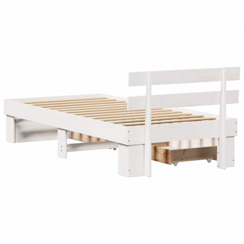 Ramka łóżka Z zagłówkiem Biały 90 x 200 cm Lite drewno sosnowe