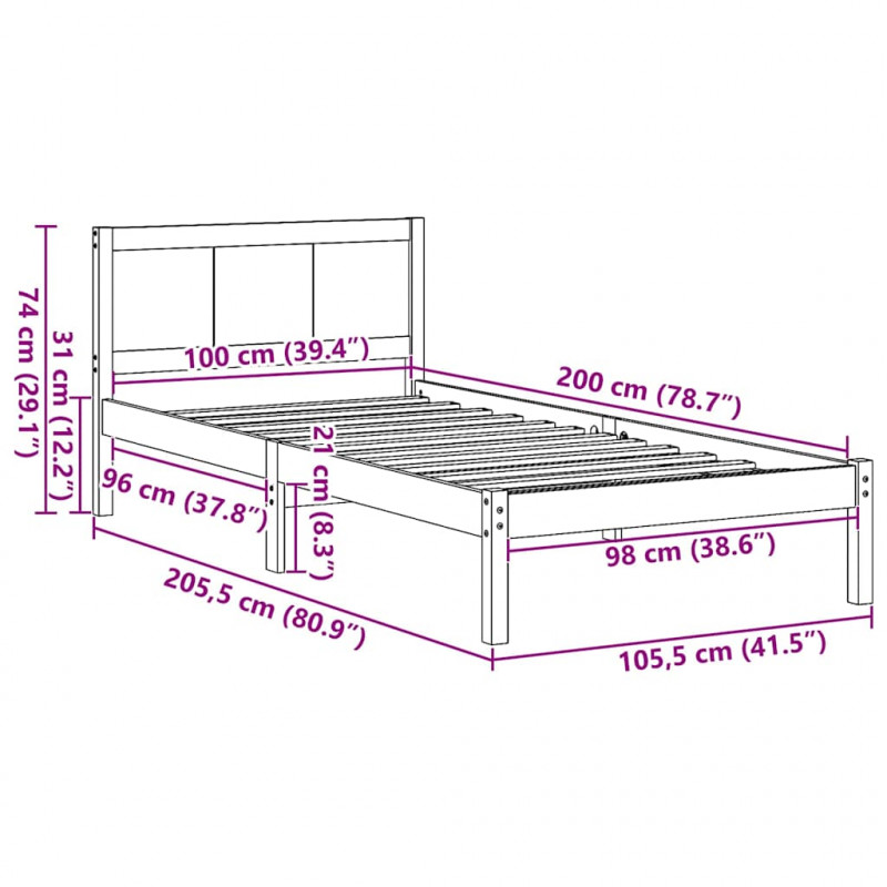 Ramka łóżka Brązowy 100 x 200 cm Lite drewno sosnowe