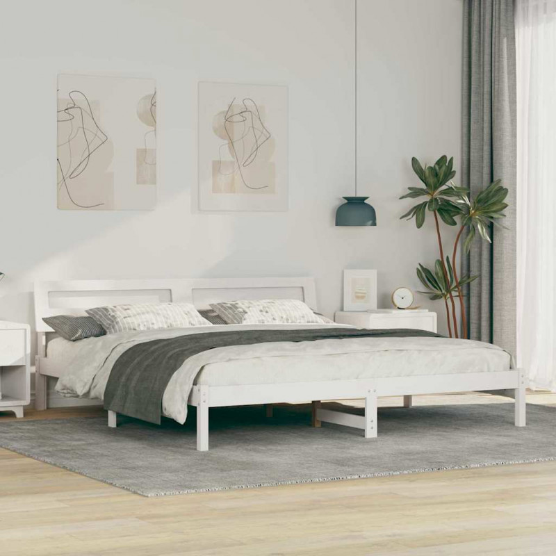 Ramka łóżka Z zagłówkiem Biały 180 x 200 cm Lite drewno sosnowe