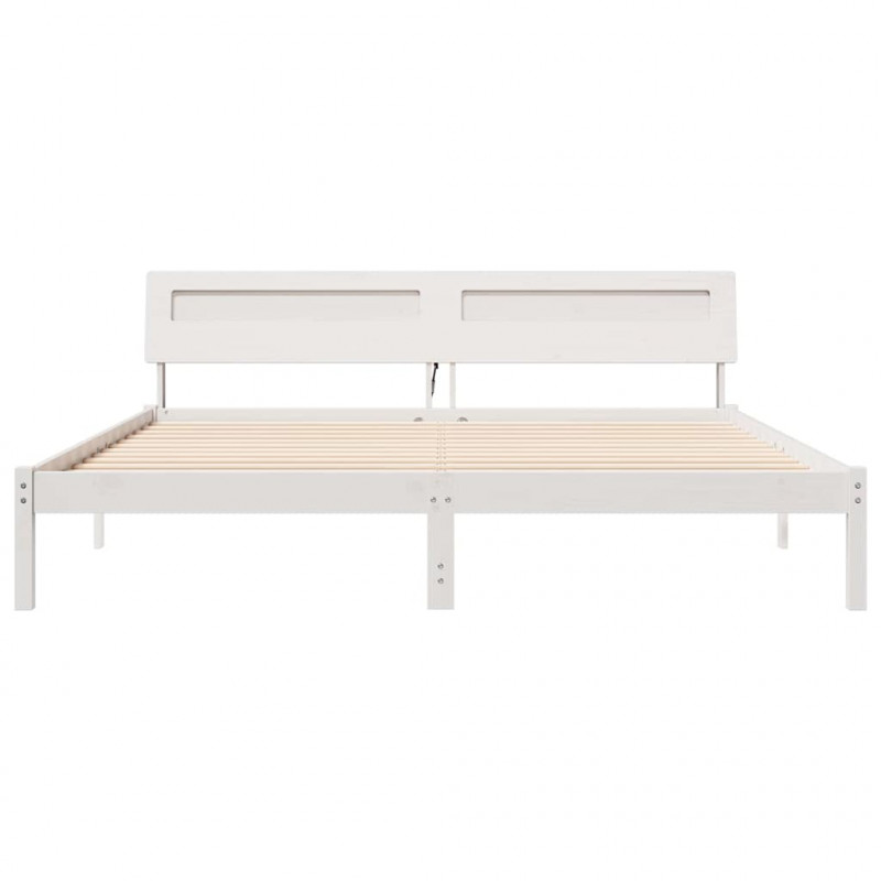 Ramka łóżka Z zagłówkiem Biały 180 x 200 cm Lite drewno sosnowe