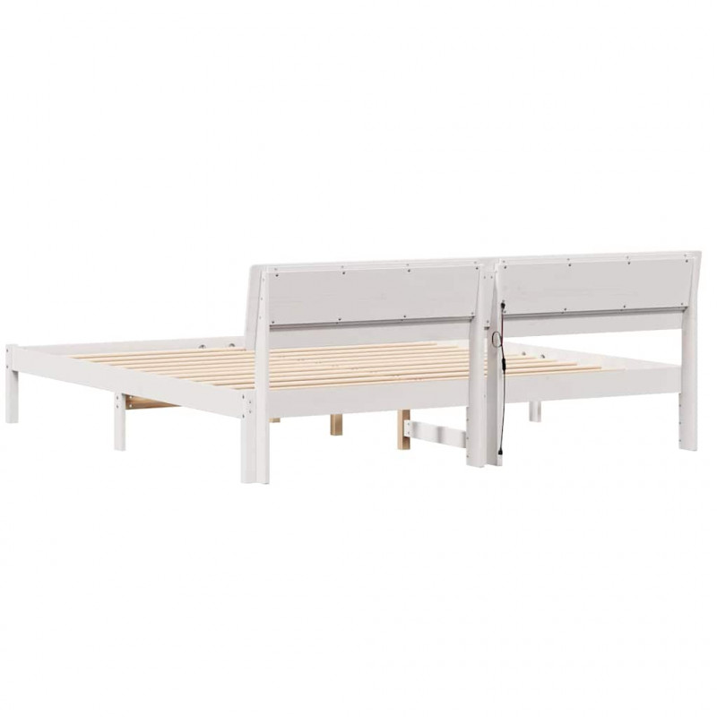 Ramka łóżka Z zagłówkiem Biały 180 x 200 cm Lite drewno sosnowe