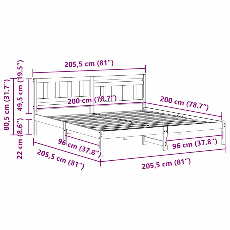 Ramka łóżka Brązowy 200 x 200 cm Lite drewno sosnowe
