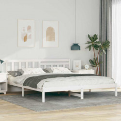 Ramka łóżka Z zagłówkiem Biały 200 x 200 cm Lite drewno sosnowe