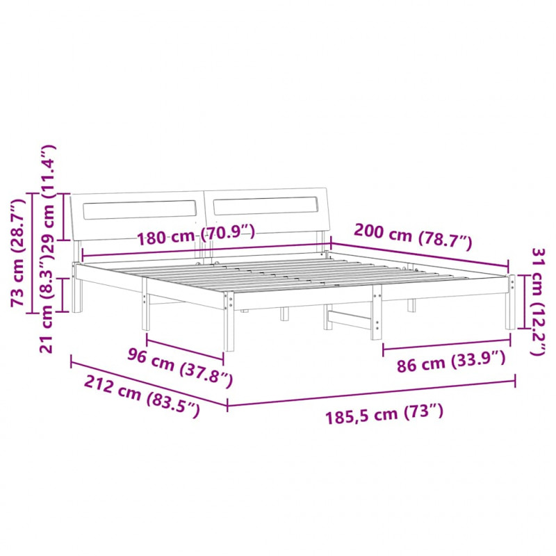 Ramka łóżka Z zagłówkiem Biały 180 x 200 cm Lite drewno sosnowe