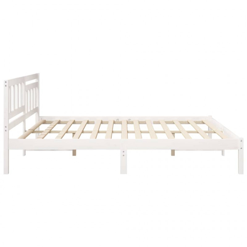 Ramka łóżka Z zagłówkiem Biały 200 x 200 cm Lite drewno sosnowe