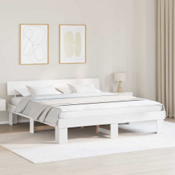 Ramka łóżka Z zagłówkiem Biały 180 x 200 cm Lite drewno sosnowe