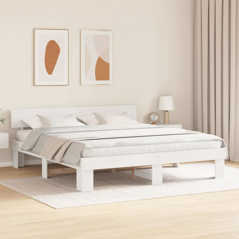 Ramka łóżka Z zagłówkiem Biały 180 x 200 cm Lite drewno sosnowe