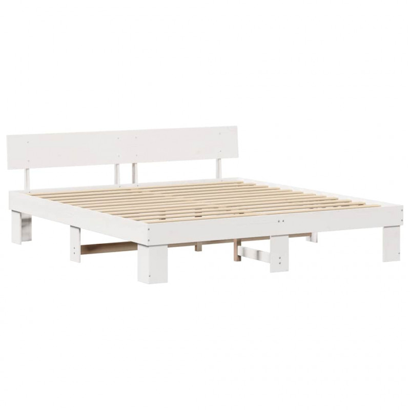 Ramka łóżka Z zagłówkiem Biały 180 x 200 cm Lite drewno sosnowe