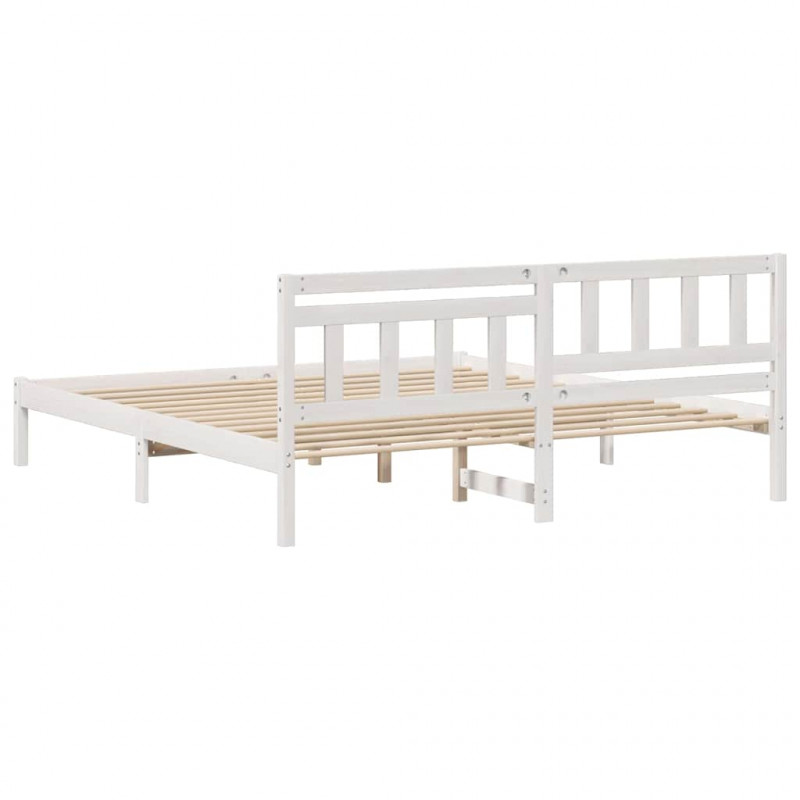 Ramka łóżka Z zagłówkiem Biały 180 x 200 cm Lite drewno sosnowe