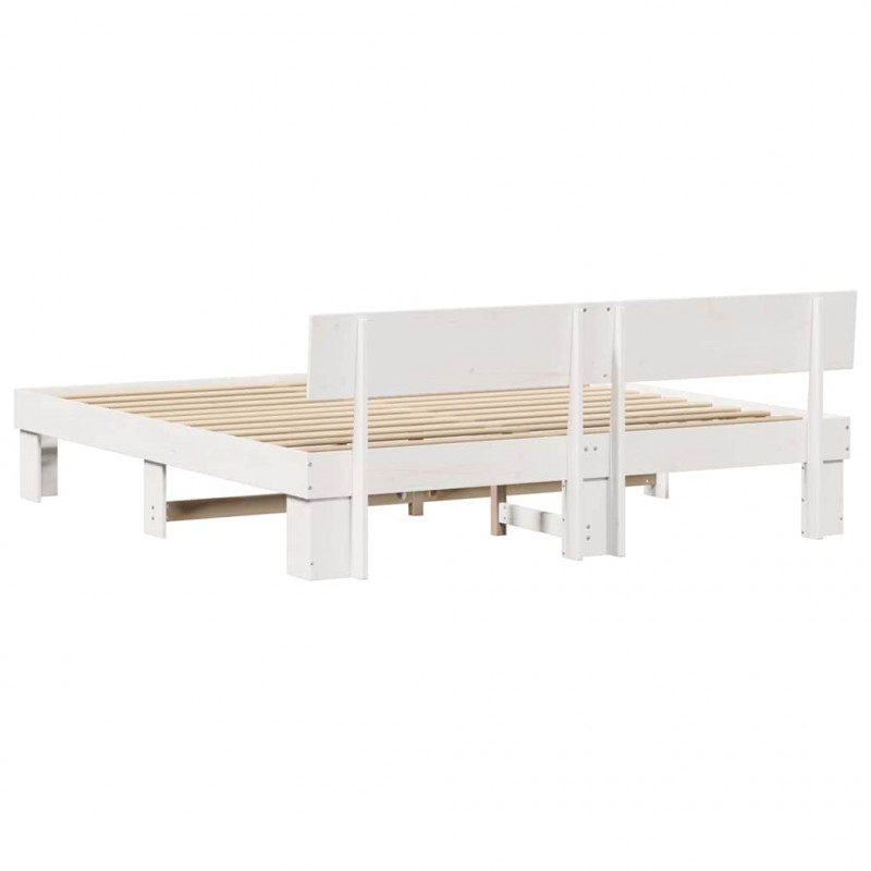 Ramka łóżka Z zagłówkiem Biały 180 x 200 cm Lite drewno sosnowe
