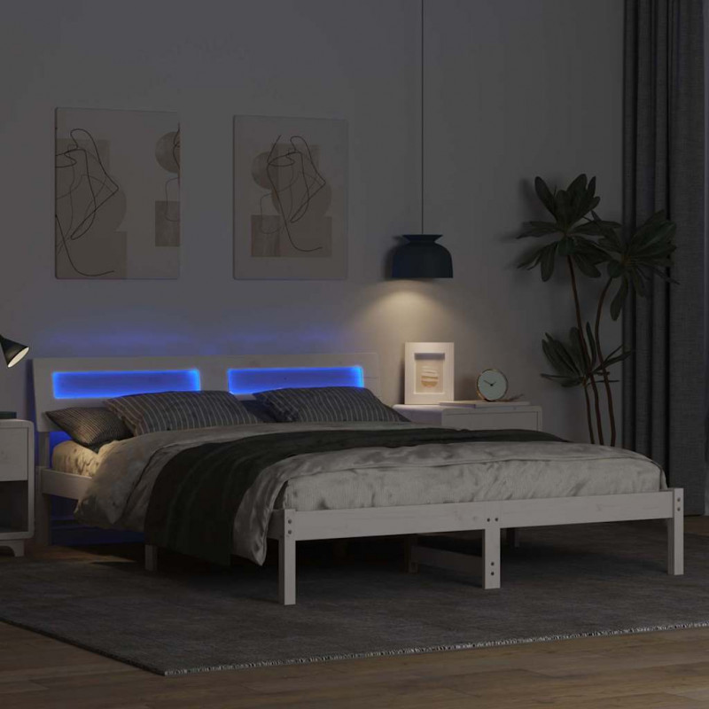 Ramka łóżka Z zagłówkiem Biały 150 x 200 cm Lite drewno sosnowe