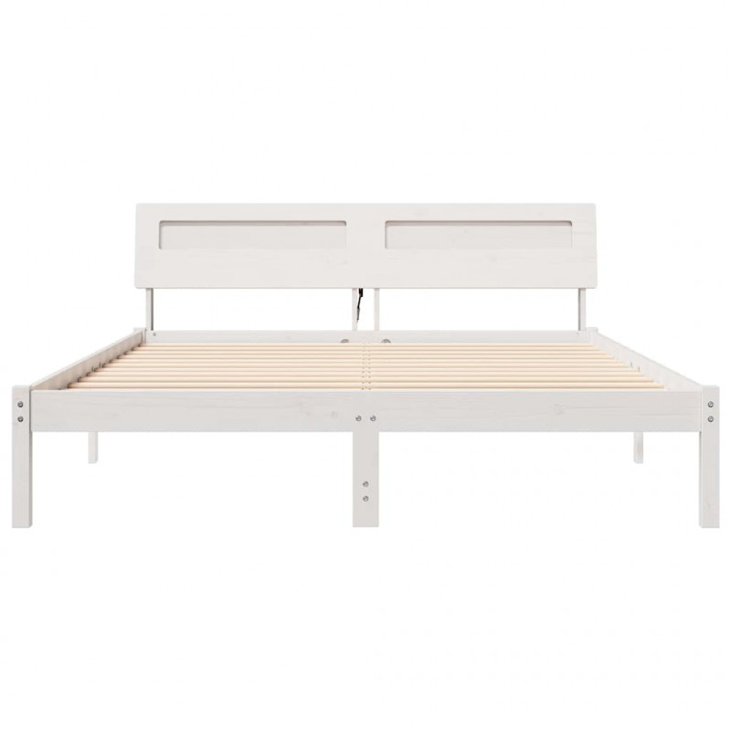 Ramka łóżka Z zagłówkiem Biały 150 x 200 cm Lite drewno sosnowe