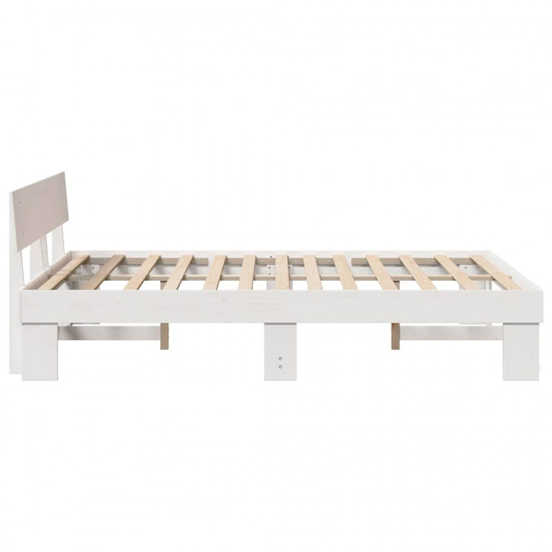 Ramka łóżka Z zagłówkiem Biały 160 x 200 cm Lite drewno sosnowe