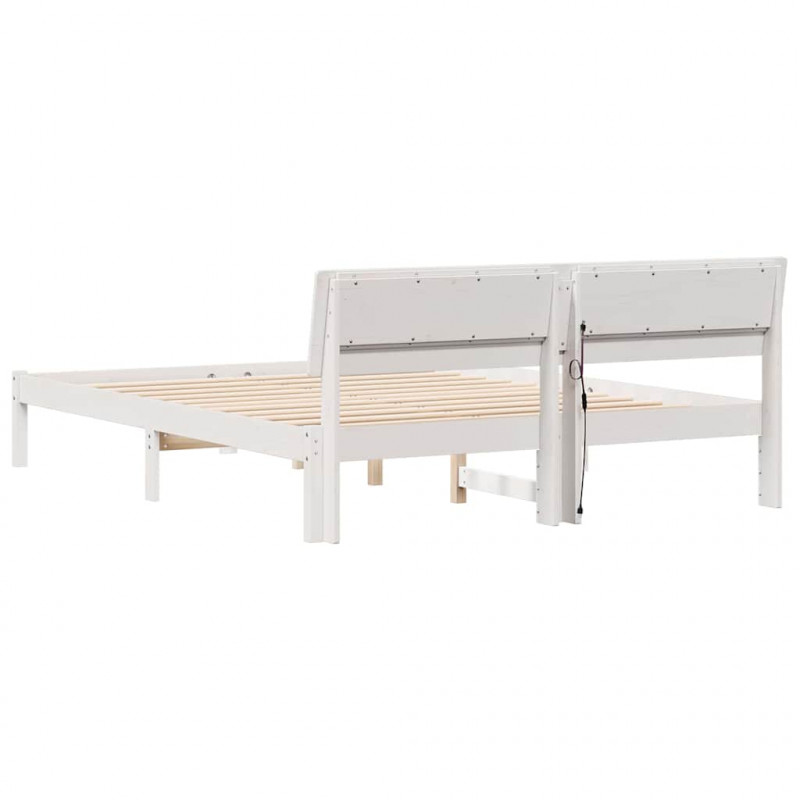 Ramka łóżka Z zagłówkiem Biały 150 x 200 cm Lite drewno sosnowe